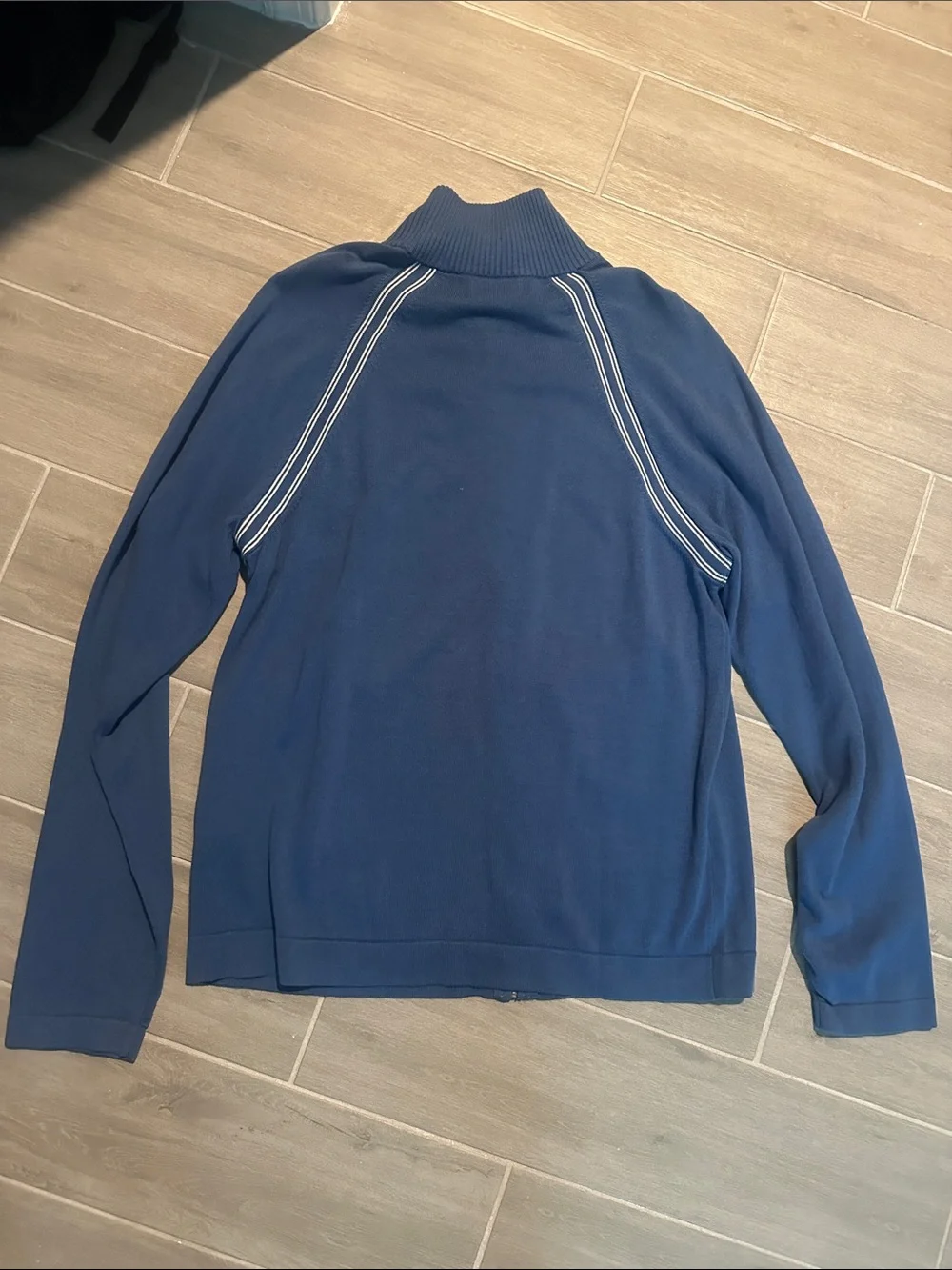 Banana Republic Blue Zip-Front Lightweight Jacket with White Stripe